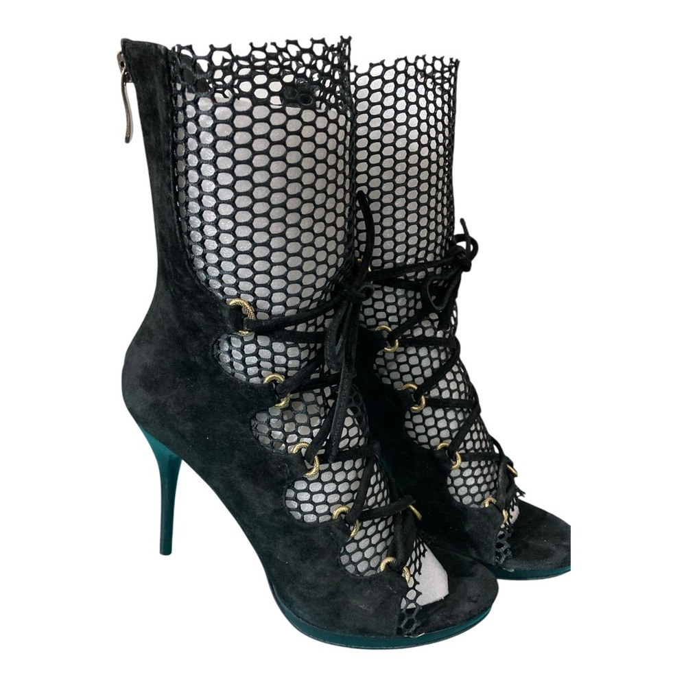 Two Lips $105 Sexy Net & Suede Stiletto Booties/Heels - Sz 8M